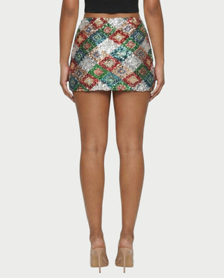 AMERA Sequin Diamond Pattern Mini Skirt