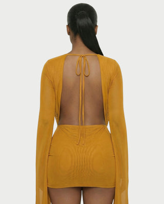 Vestido mini drapeado con cuello vuelto CAROL