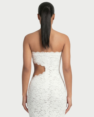 LAMINA Strapless Lace Cut-Out Maxi Dress