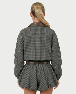 VENNY Plaid Lace Jacket & Bubble Skort Set