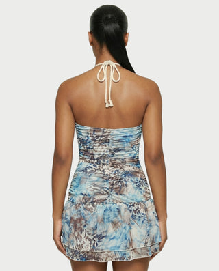 Vestido mini de malla con aberturas y detalle de cadena de JUVIA