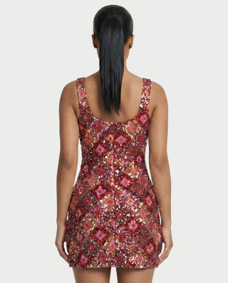 ALFIRA Red Sequin Diamond Bodycon Mini Dress