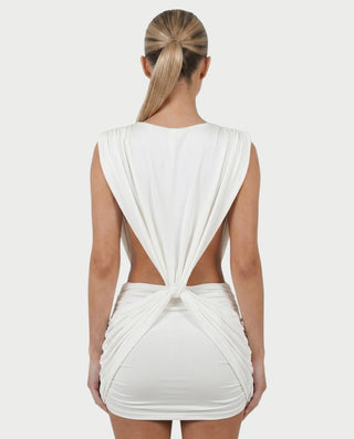 LAZEL Twist-Drape Backless Bodycon Mini Dress