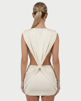 LAZEL Twist-Drape Backless Bodycon Mini Dress