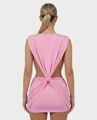LAZEL Twist-Drape Backless Bodycon Mini Dress