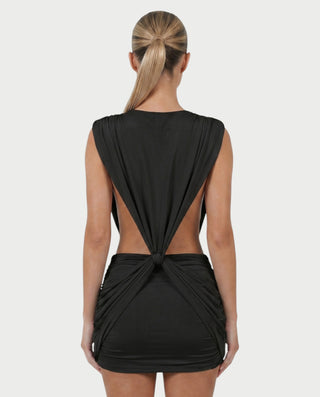 LAZEL Twist-Drape Backless Bodycon Mini Dress