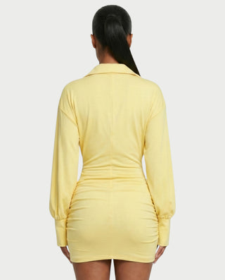 ALMINA Ruched Wrap Shirt Bodycon Mini Dress