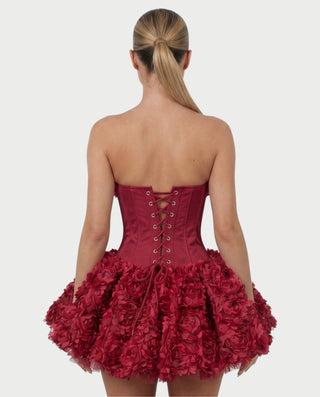 LONEYA Floral Strapless Ruffle Mini Dress