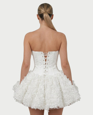 LONEYA Floral Strapless Ruffle Mini Dress