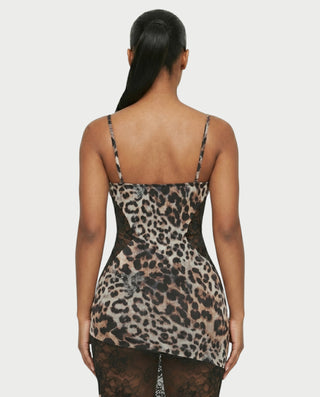 JOLINA Leopard Lace Panel Bodycon Maxi Dress