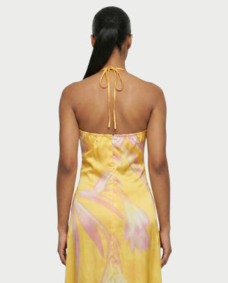 Vestido largo sin mangas con cuello halter VEDA