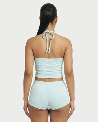 Sazha Cherry Halter Crop Top & Low-Rise Shorts Set