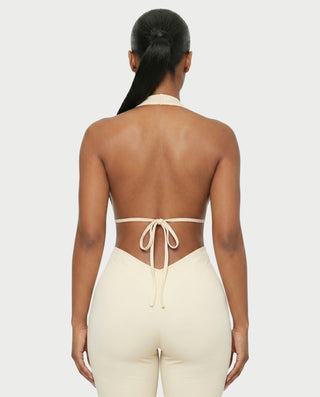 FERONA Deep V Halter Bodycon Capri Romper