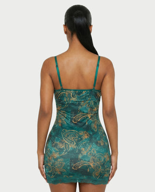 PAULINA Teal Paisley Lace Bust Bodycon Mini Dress