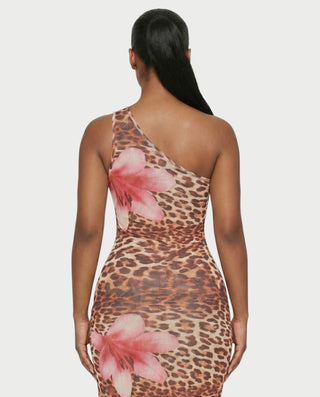 SELVINA Floral Leopard One-Shoulder Maxi Dress