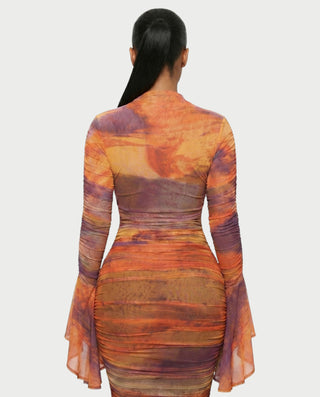 TAZARA Gradient Mesh Long Sleeves Maxi Dress