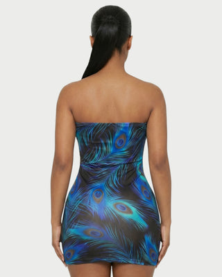 Vestido mini de tubo con estampado de plumas de pavo real de ALLISON