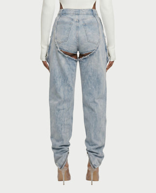 NAMI Distressed Denim Chaps Pants