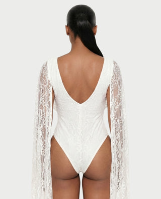 LAMIYA Floral Sheer Lace Cape Bodysuit