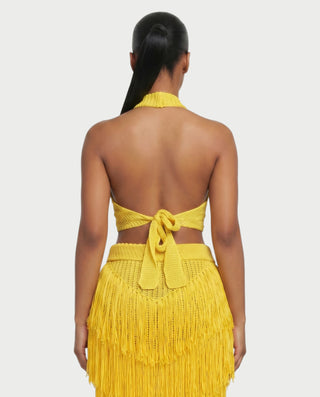 EVANIA Crochet Fringe Halter Top & Maxi Skirt Set