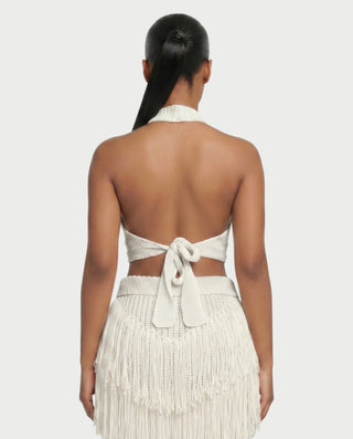 EVANIA Crochet Fringe Halter Top & Maxi Skirt Set
