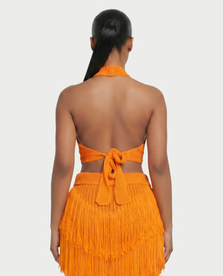 EVANIA Crochet Fringe Halter Top & Maxi Skirt Set