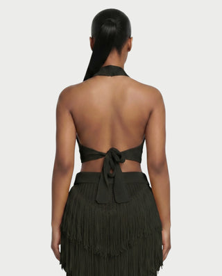 EVANIA Crochet Fringe Halter Top & Maxi Skirt Set