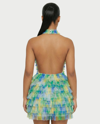 ESHNA Layered Frill High Neck Mini Dress