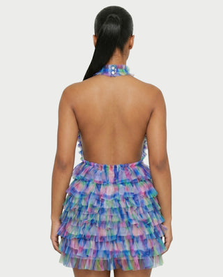 ESHNA Layered Frill High Neck Mini Dress