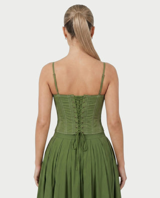 NOANA Satin Trim Corset & Flowy Midi Skirt Set