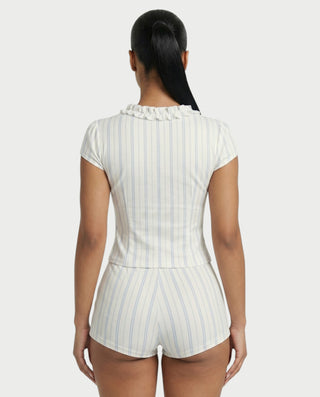 Conjunto de top y pantalón corto de punto de crochet a rayas BELLE