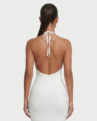ELVIRA Vestido largo fruncido con cuello halter