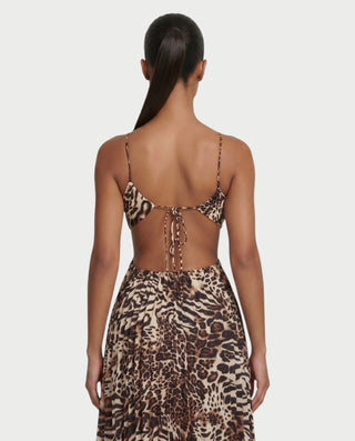 Vestido largo con cuello halter y aberturas con estampado de leopardo de FORTUNE