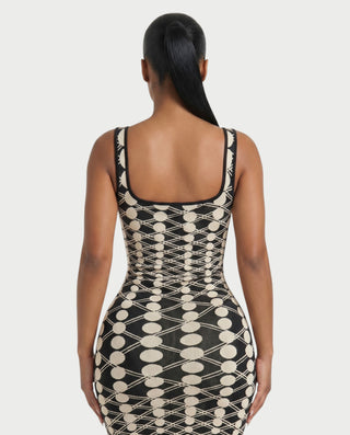 Vestido largo con estampado de lunares geométricos de VEXANA
