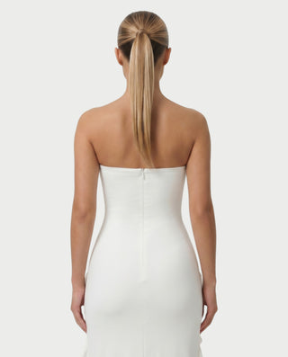 DELFIA Strapless Rosette Midi Dress