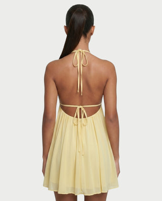 KINNA Backless Halter Flowy Mini Dress