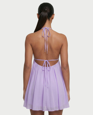 KINNA Backless Halter Flowy Mini Dress