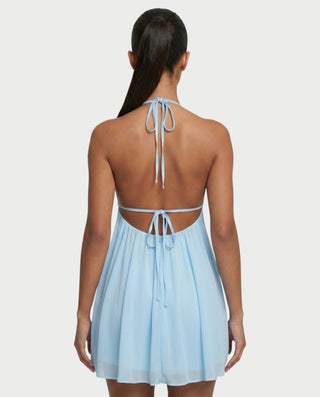 KINNA Backless Halter Flowy Mini Dress