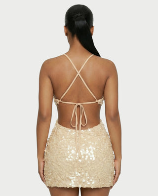 KISHNA Sparkle Sequin Cutout Bodycon Mini Dress