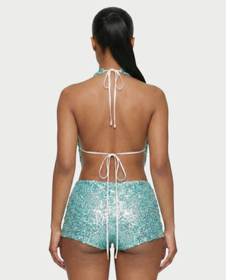 WINNA Sequin Starfish Draped Top & Shorts Set