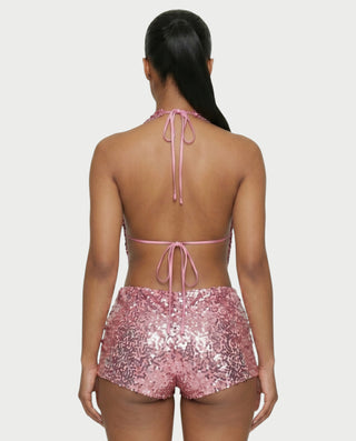 WINNA Sequin Starfish Draped Top & Shorts Set