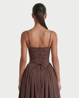 VESSA Lace-Up Back Corset Midi Dress