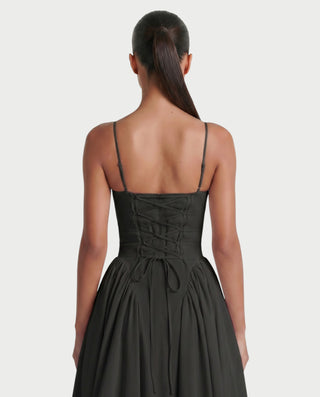 VESSA Lace-Up Back Corset Midi Dress