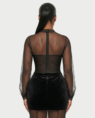 AMINA Mesh Corset Ruched Maxi Dress