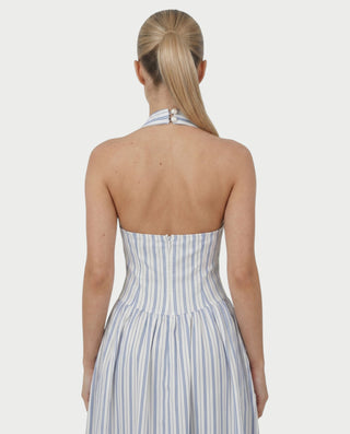 FENICIA Striped Halter Midi Dress