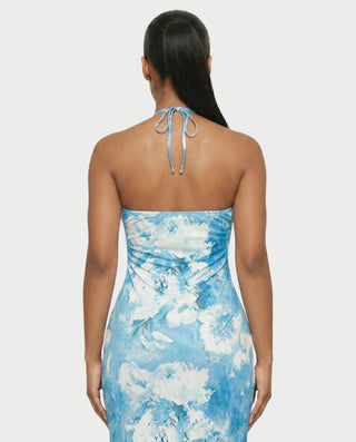 SHANE 3D Floral Applique Halter Maxi Dress