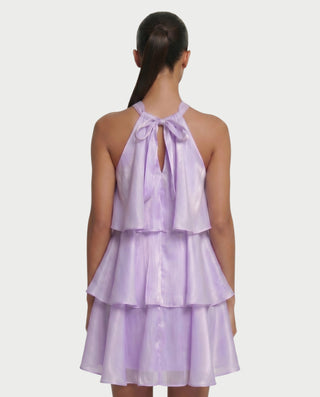 TAYE Tiered Ruffle Halter Mini Dress