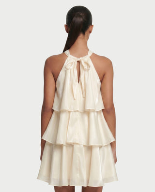 TAYE Tiered Ruffle Halter Mini Dress