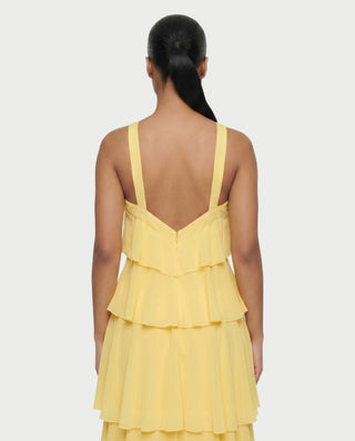 FAMY Rosette Cross-Halter Tiered Maxi Dress