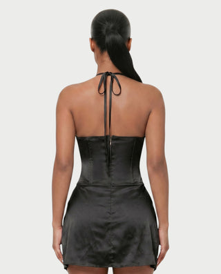 RAFFA Satin Corset Halter Mini Dress